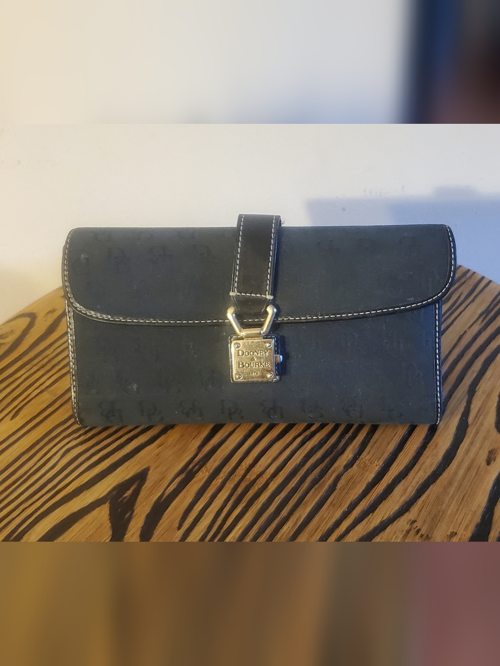 Dooney & Bourke Black Signature Flap Clutch with Gold Lock